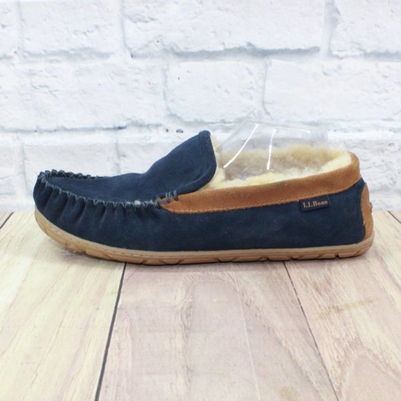 L.L. Bean Other - LL BEAN Blue Suede Wicked Good Shearling Lined Slippers Venetian 11 M